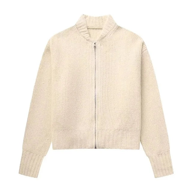 Sérène - Veste de bombardier tricoté avec fermeture éclair