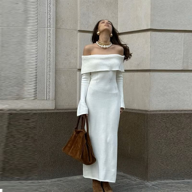 Robe en tricot marisse-off-épaule pour un look élégant et séduisant