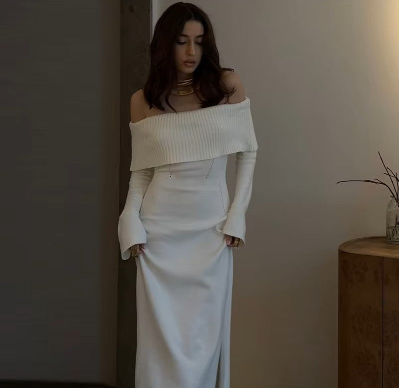 Robe en tricot marisse-off-épaule pour un look élégant et séduisant
