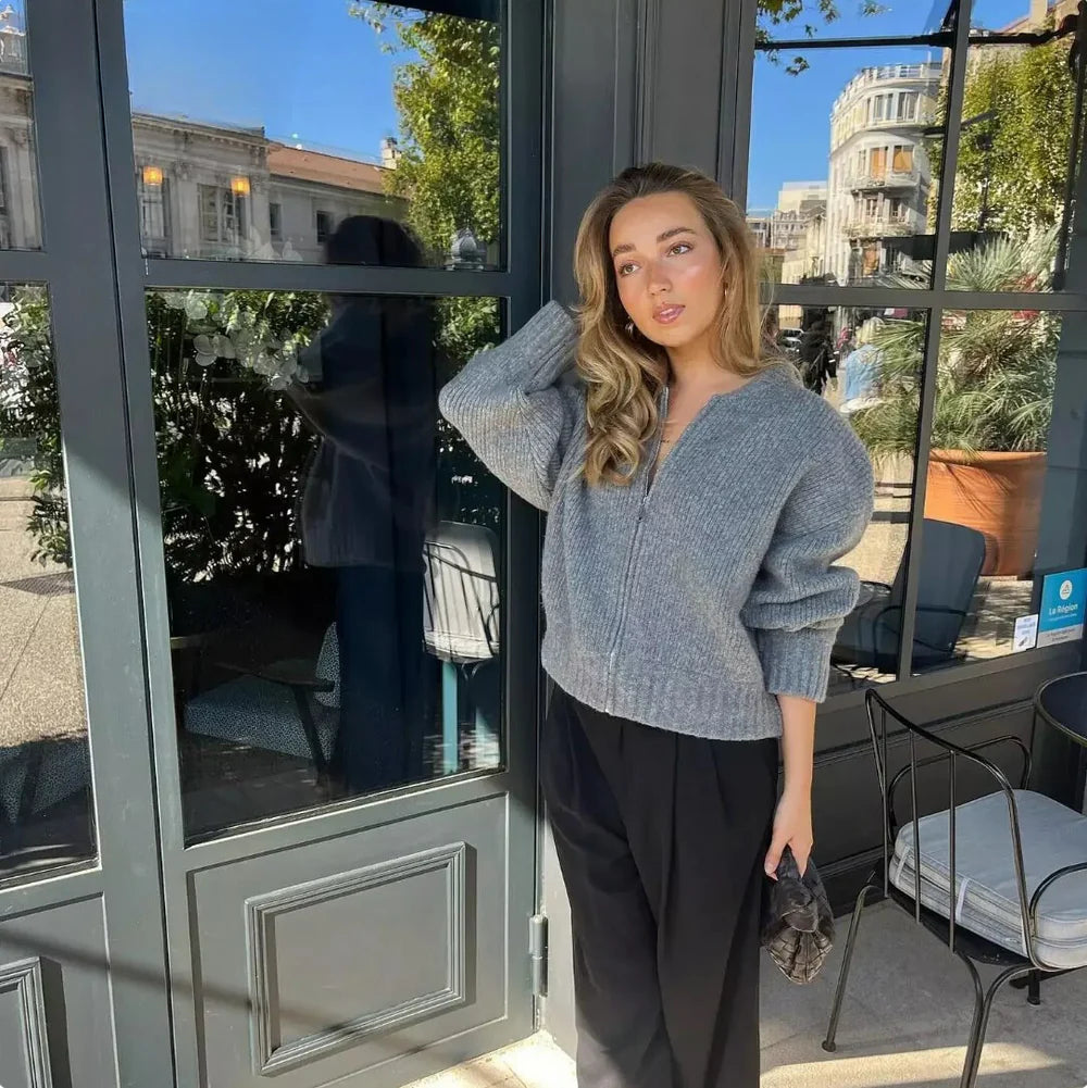 Sérène - Veste de bombardier tricoté avec fermeture éclair