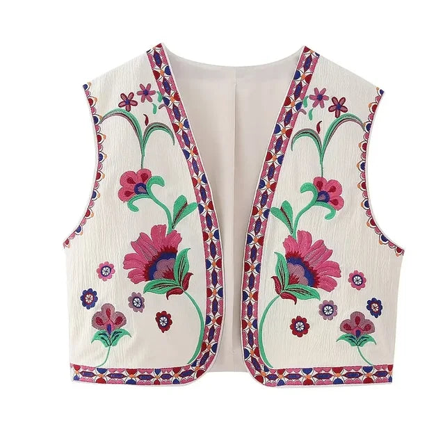 Sienna – Geborduurde Bloemen Gilet voor een Vleugje Bohemian Chic