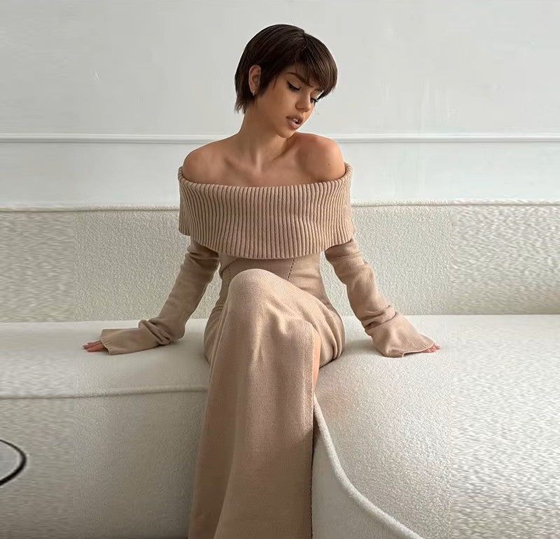 Robe en tricot marisse-off-épaule pour un look élégant et séduisant