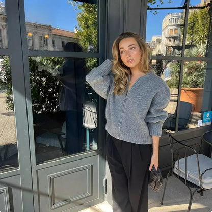 Sérène - Veste de bombardier tricoté avec fermeture éclair