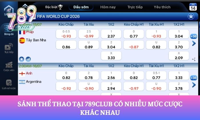 Sảnh thể thao tại 789Club có nhiều mức cược khác nhau